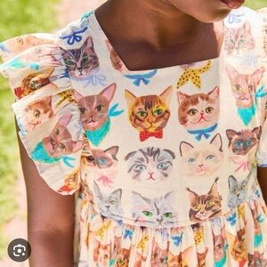 Pink Chicken Multicolor Cat Print Kids Dress